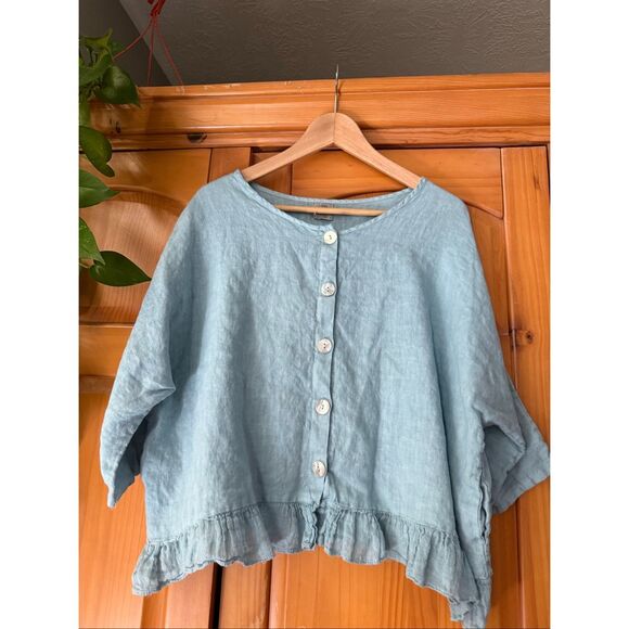 “Made in Italy 100% Linen Vera Tucci One Size Blouse - Picture 2 of 11